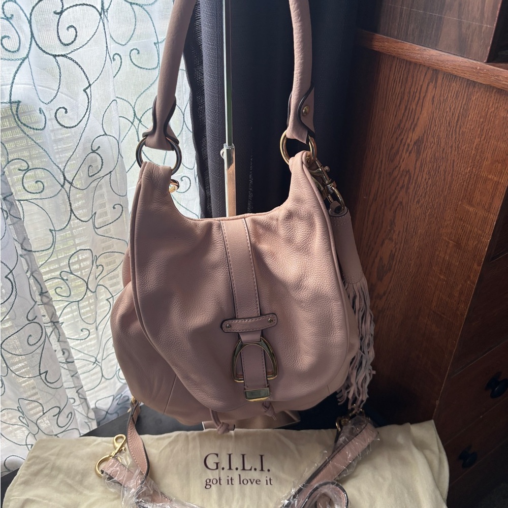 G.I.L.I. Blush Leather Stirrup Convertible Bag